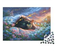 Chat Noir sous Couverture en tempête de Champ de Fleurs Picture Puzzle 1000pcs Puzzles for Teenagers Jeu Éducatif Défi pour Adulte 38x26cm/1000pcs