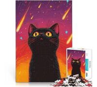 Chat Noir sous Les étoiles filantes Puzzle 1000 pièces pour Adolescents Analyse et logique Cadeau d'œuvre d'art 38x26cm