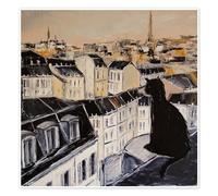 Chat noir sur les toits de Paris Poster de JIEL 20 x 20 cm Tableaux Décoration murale