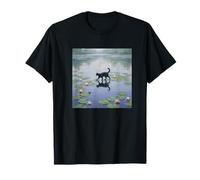 Chat Noir sur Lily Pads Impressionnist Pond Art T-Shirt