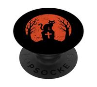 Chat Noir sur Pierre tombale Halloween PopSockets PopGrip Adhésif