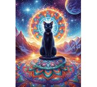 Chat Noir sur Un Tapis Volant sous la Lune 300 Pieces Casse-tête Créatif en Carton Rigide sans Déformation Faune et Flore Difficulté Moyenne Activité Manuelle Cadeau Saint Valentin Créatif 300 PCS