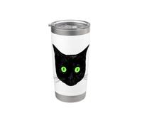 Chat noir surpris aux yeux verts visage de chat noir Gobelet isotherme en acier inoxydable double paroi