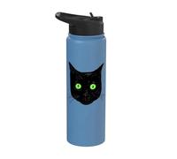 Chat noir surpris aux yeux verts visage de chat noir Stainless Steel Insulated Water Bottle