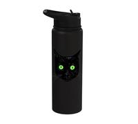 Chat noir surpris aux yeux verts visage de chat noir Stainless Steel Insulated Water Bottle