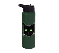 Chat noir surpris aux yeux verts visage de chat noir Stainless Steel Insulated Water Bottle