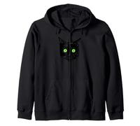 Chat Noir surpris aux Yeux Verts Visage de Chat Noir Sweat à Capuche