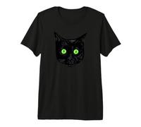 Chat Noir surpris aux Yeux Verts Visage de Chat Noir T-Shirt Haut de Gamme