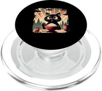 Chat Noir surpris Mangeant du Riz tandis Que l'OVNI envahit Le Japon rétro PopSockets PopGrip pour MagSafe