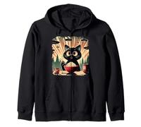 Chat Noir surpris Mangeant du Riz tandis Que l'OVNI envahit Le Japon rétro Sweat à Capuche