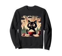 Chat Noir surpris Mangeant du Riz tandis Que l'OVNI envahit Le Japon rétro Sweatshirt