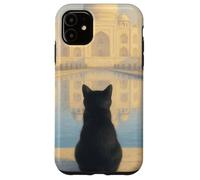 Chat Noir Taj Mahal Sunrise India Traveler Feline Coque pour iPhone 11