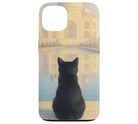 Chat Noir Taj Mahal Sunrise India Traveler Feline Coque pour iPhone 13