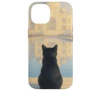 Chat Noir Taj Mahal Sunrise India Traveler Feline Coque pour iPhone 14