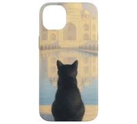 Chat Noir Taj Mahal Sunrise India Traveler Feline Coque pour iPhone 14 Plus