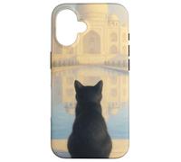 Chat Noir Taj Mahal Sunrise India Traveler Feline Coque pour iPhone 16