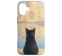 Chat Noir Taj Mahal Sunrise India Traveler Feline Coque pour iPhone 16 Plus