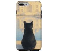 Chat Noir Taj Mahal Sunrise India Traveler Feline Coque pour iPhone 7 Plus/8 Plus