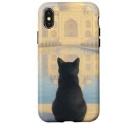 Chat Noir Taj Mahal Sunrise India Traveler Feline Coque pour iPhone X/XS