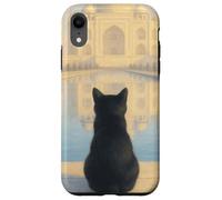 Chat Noir Taj Mahal Sunrise India Traveler Feline Coque pour iPhone XR