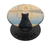 Chat Noir Taj Mahal Sunrise India Traveler Feline PopSockets PopGrip Adhésif