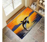 Chat Noir Tapis De Porte Intérieur Antidérapant avec Envers en Caoutchouc Antidérapant Facile À Nettoyer pour Entrée,Vert Lavable en Machine Animaux des Prairies 60 X 90 Cm