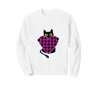 Chat Noir Tenant Un cœur à Carreaux Rose Sweatshirt