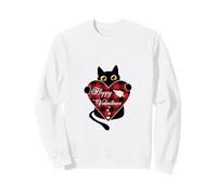 Chat Noir Tenant Un Motif cœur écossais Rouge Sweatshirt