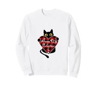 Chat Noir Tenant Un Motif cœur écossais Rouge Sweatshirt