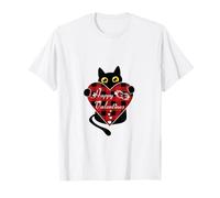 Chat Noir Tenant Un Motif cœur écossais Rouge T-Shirt