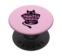 Chat Noir Tenant Un Motif de cœur Buffle Rose PopSockets PopGrip Adhésif