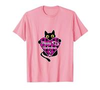Chat Noir Tenant Un Motif de cœur Buffle Rose T-Shirt