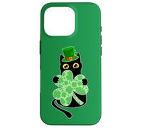 Chat Noir Tenant Un trèfle Amusant pour la Saint-Patrick Coque pour iPhone 16 Pro