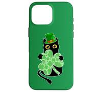 Chat Noir Tenant Un trèfle Amusant pour la Saint-Patrick Coque pour iPhone 16 Pro Max