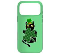 Chat Noir Tenant Un trèfle Buffalo Plaid St Patrick Day 2026 Coque pour iPhone 17 Pro Max