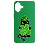 Chat Noir Tenant Un trèfle imprimé léopard Coque pour iPhone 16 Plus