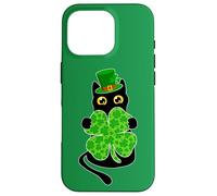 Chat Noir Tenant Un trèfle imprimé léopard Coque pour iPhone 16 Pro