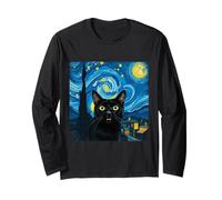 Chat Noir tourbillonnant Nuit coloré Ciel étoilé Art Van Gogh Manche Longue