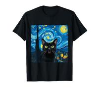 Chat Noir tourbillonnant Nuit coloré Ciel étoilé Art Van Gogh T-Shirt
