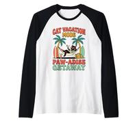 Chat Noir Vacances Mode Paw-adise Escapade Vintage Beach Surf Manche Raglan