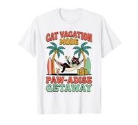 Chat Noir Vacances Mode Paw-adise Escapade Vintage Beach Surf T-Shirt