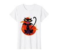 Chat Noir Vampire avec Ailes de Chauve-Souris Atomic Age Mid Century Retro T-Shirt Graphique avec Valeur, Femme, Blanc, XS