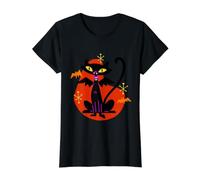 Chat Noir Vampire avec Ailes de Chauve-Souris Atomic Age Mid Century Retro T-Shirt Graphique avec Valeur, Femme, Noir, XL