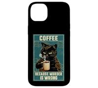 Chat Noir Vintage Buvant du café Parce Que Le Meurtre est Mauvais Coque pour iPhone 14 Plus