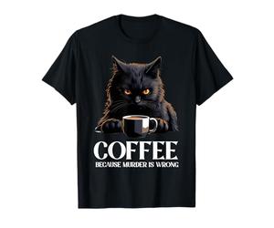 Chat noir vintage buvant du café parce que le meurtre est mauvais T-Shirt