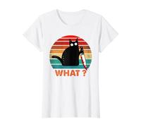 Chat Noir Vintage What? Chat meurtrier avec Couteau T-Shirt Graphique avec Valeur, Femme, Blanc, M