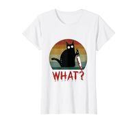 Chat Noir Vintage What? Chat meurtrier avec Couteau T-Shirt Graphique avec Valeur, Femme, Blanc, S