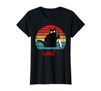 Chat Noir Vintage What? Chat meurtrier avec Couteau T-Shirt Graphique avec Valeur, Femme, Noir, XS