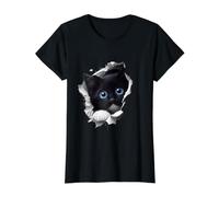 Chat Noir Yeux Bleus - Regard Depuis Ouverture T-Shirt Graphique avec Valeur