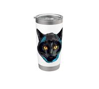 Chat Noir Yeux Jaunes Chat Heureux Chats Gobelet isotherme en acier inoxydable double paroi